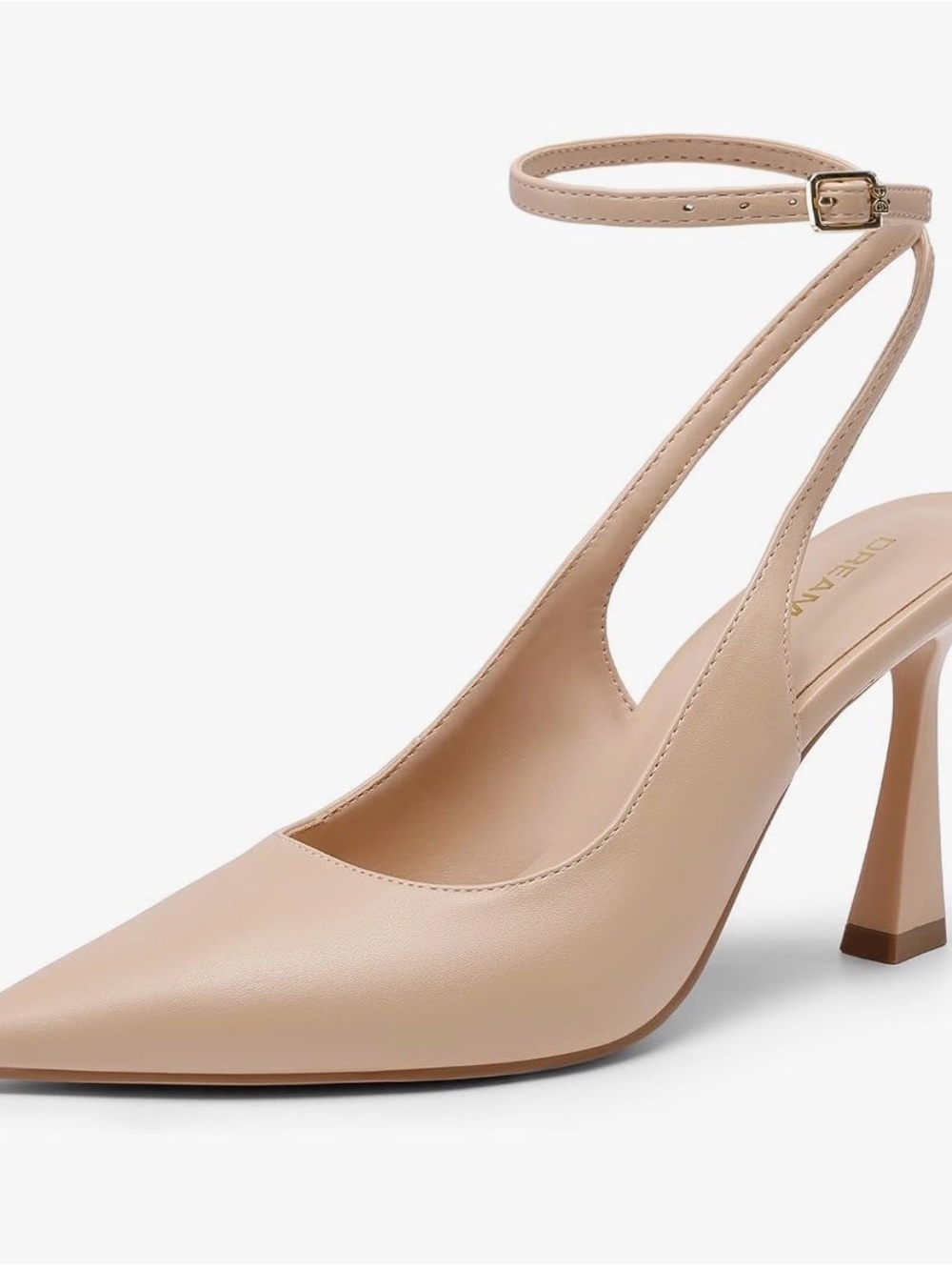 Dream Pairs Beige Ankle-Strap Pointed Toe Pump